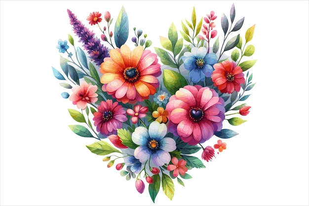 Watercolor Heart with Flowers design