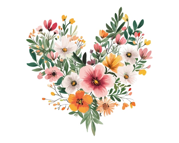 Watercolor Heart With Flowers Watercolor Heart Illustrated With Flowers