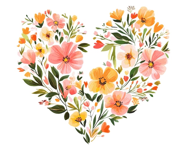 Watercolor Heart With Flowers Watercolor Heart Illustrated With Flowers