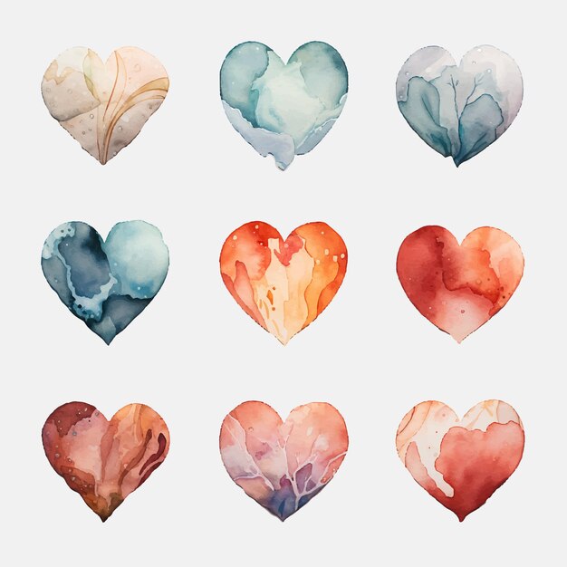 Vector watercolor hearts vector illustration of multicolored affection