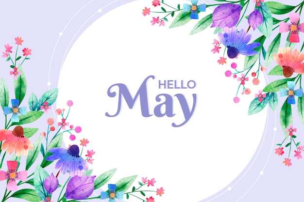 Vector watercolor hello may background and banner