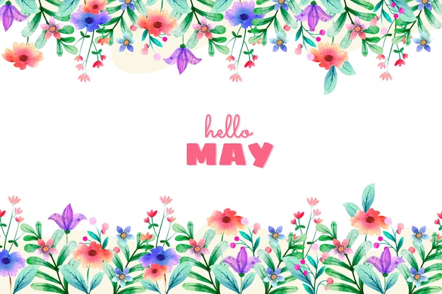 Vector watercolor hello may background and banner