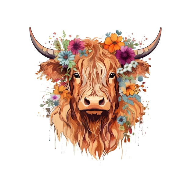 watercolor highland cow