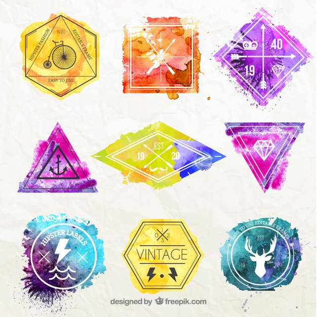 Vector watercolor hipster badges