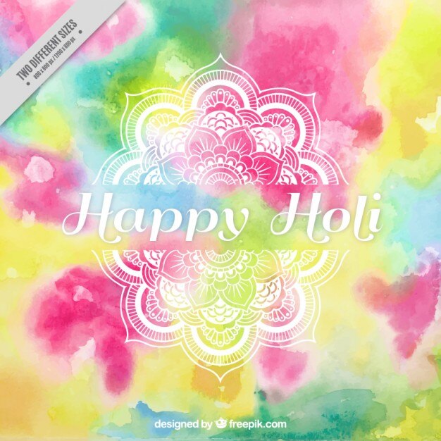 Vector watercolor holi background with ornament 