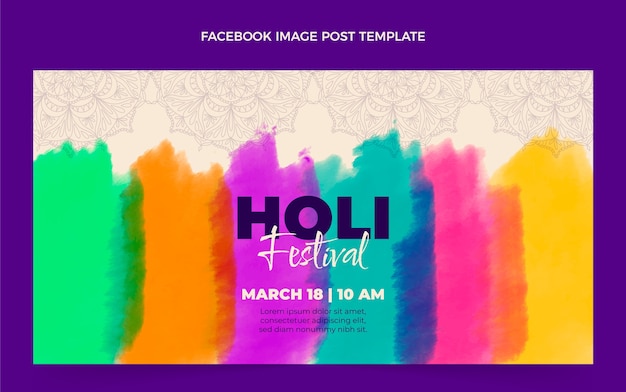 Vector watercolor holi social media post template