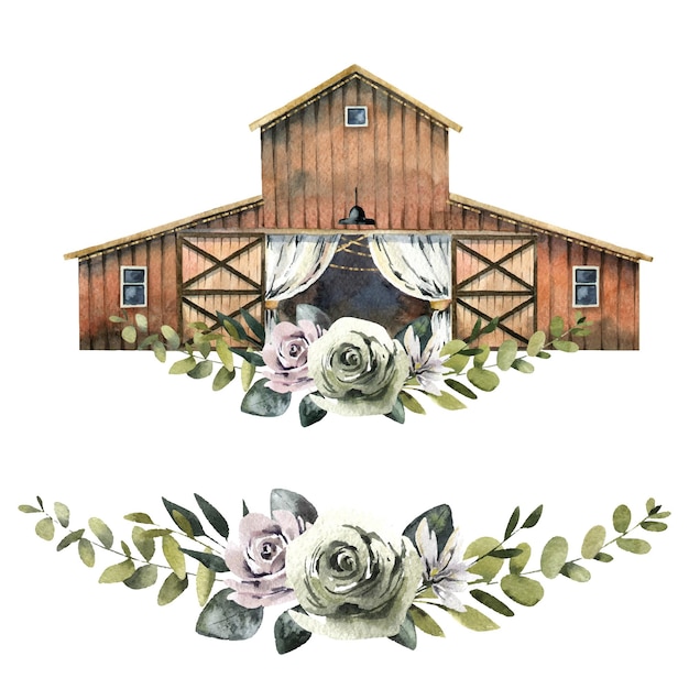 Vector watercolor holyday roses barnwedding farmhouse