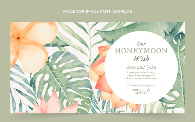 Watercolor honeymoon social media post template