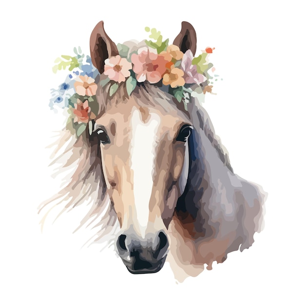 watercolor horse with sunflowers vector