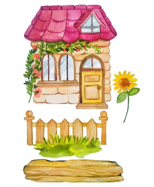 watercolor house illustrations elements