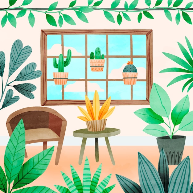 Vector watercolor house plants illustration