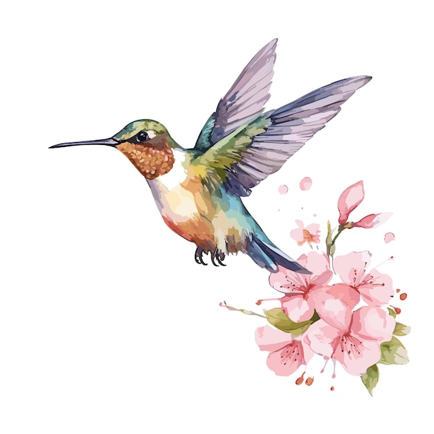 watercolor hummingbird and flower