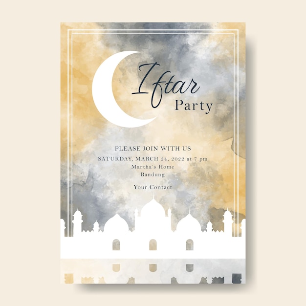 Watercolor Iftar Party Invitation Card Template