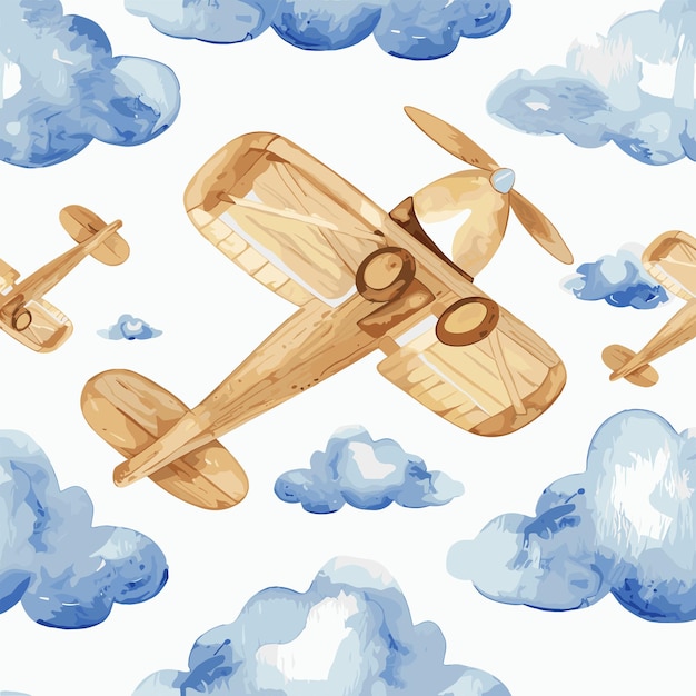 Watercolor illustration of airplanes flying in the sky Perfect for kids decor