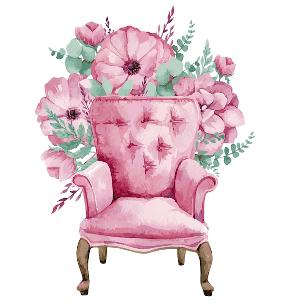 Watercolor illustration of armchair