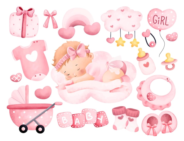 Watercolor Illustration baby girl clipart