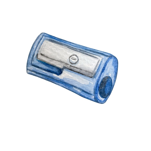 Watercolor illustration blue sharpener isolated