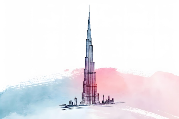 Vector watercolor illustration of burj khalifa