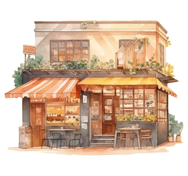 Watercolor illustration of a cafe in paris