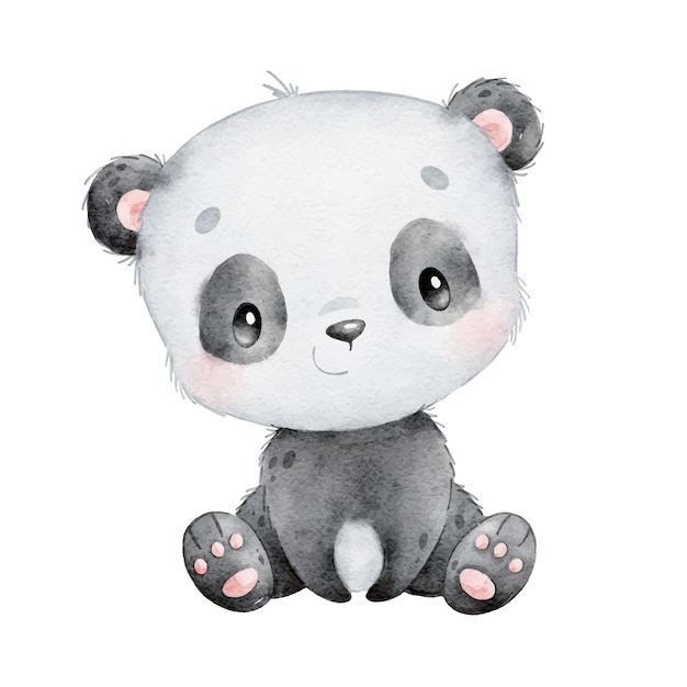 Watercolor illustration of a cartoon panda Cute animals