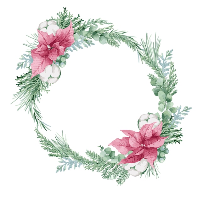 Watercolor illustration,   christmas wreath  