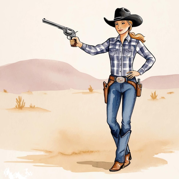 Vector watercolor illustration of a cowgirl