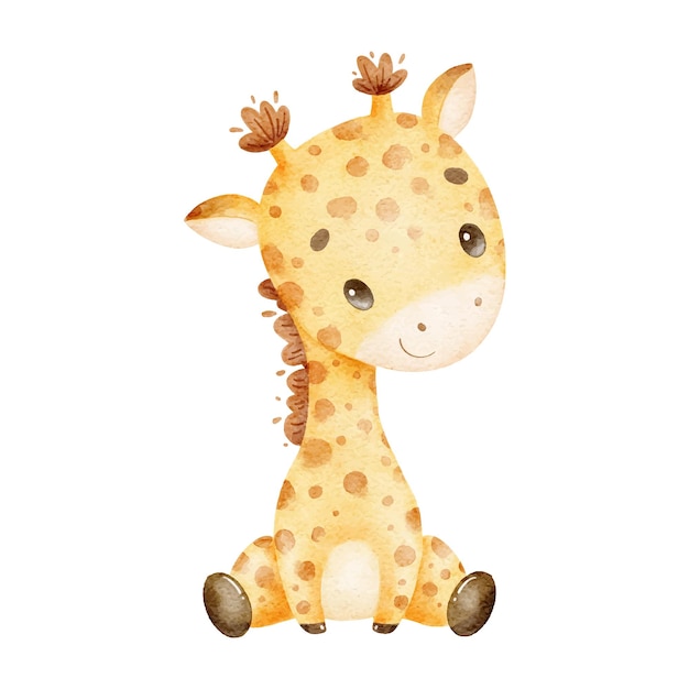 Watercolor illustration of a cute cartoon giraffe Cute tropical animals