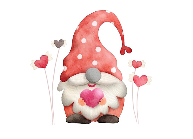 Watercolor illustration of cute Christmas gnome