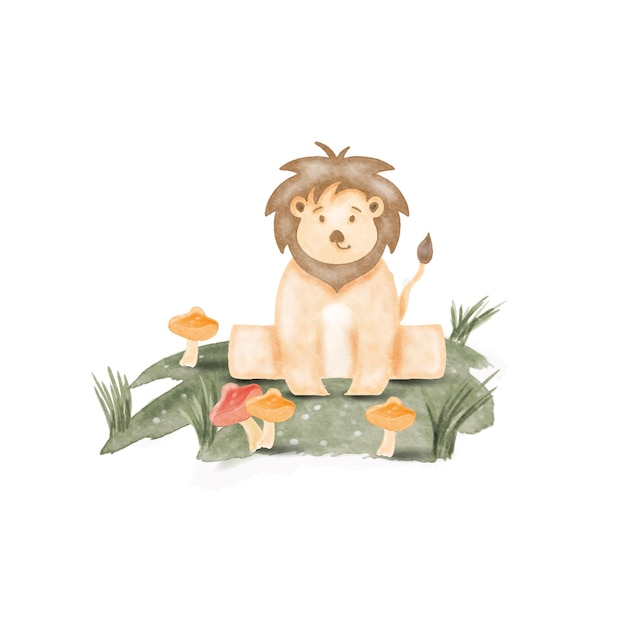 Watercolor illustration cute lion for nursery and baby shower