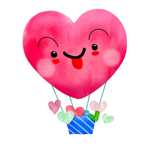 Watercolor illustration of cute valentine objects cute item vector design heart shaped balloon