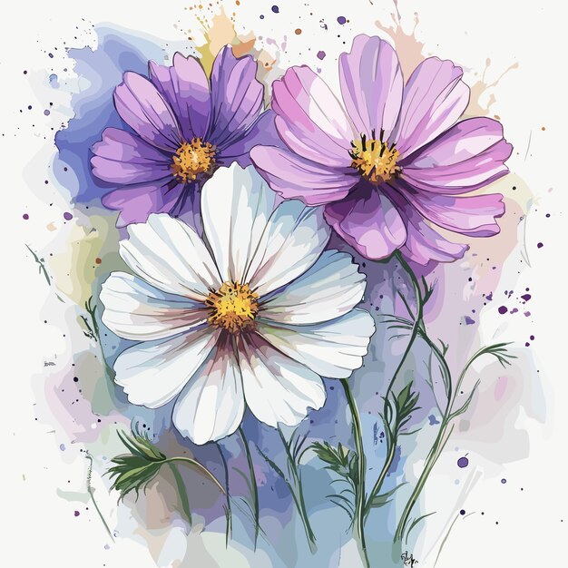 Vector watercolor illustration of a floral bouquet