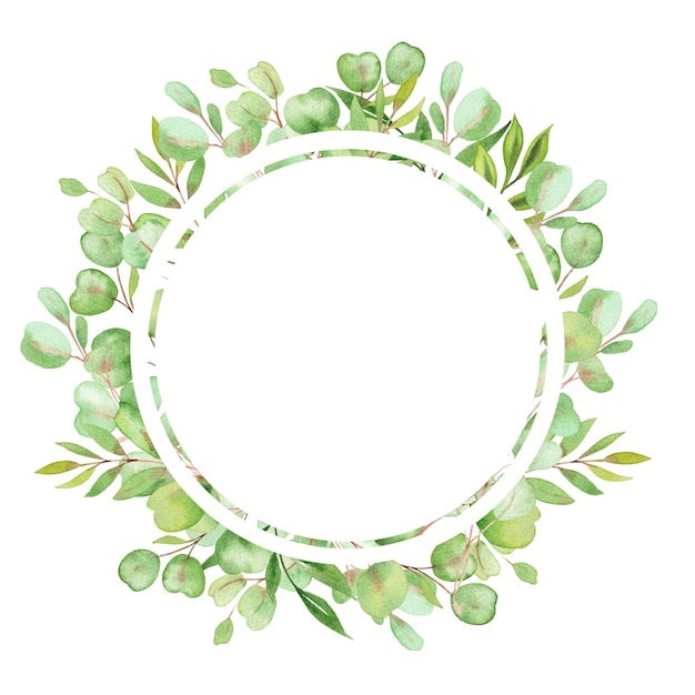 Watercolor illustration frame with leaves and greenery of eucalyptus