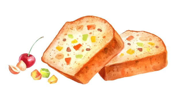 Watercolor illustration of Fruit Cake