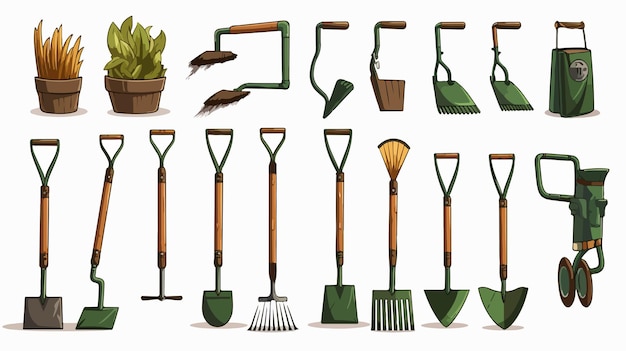 Watercolor Illustration of Gardening Equipment Rake and Shovel