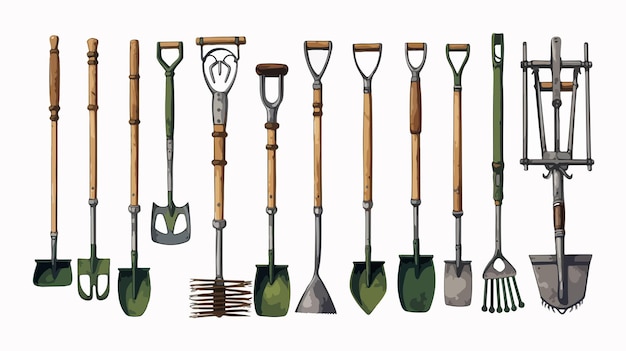 Watercolor Illustration of Gardening Equipment Rake and Shovel