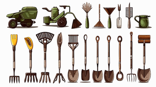 Watercolor Illustration of Gardening Equipment Rake and Shovel