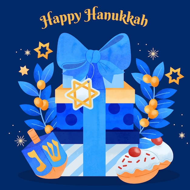 Watercolor illustration for jewish hanukkah celebration