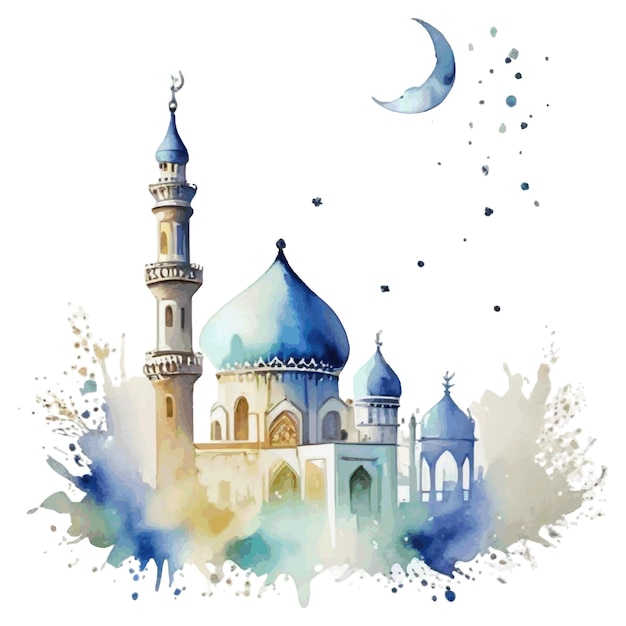 Vector watercolor illustration of a mosque