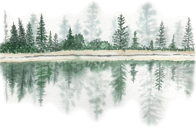 Watercolor illustration nature landscapemountainsforest