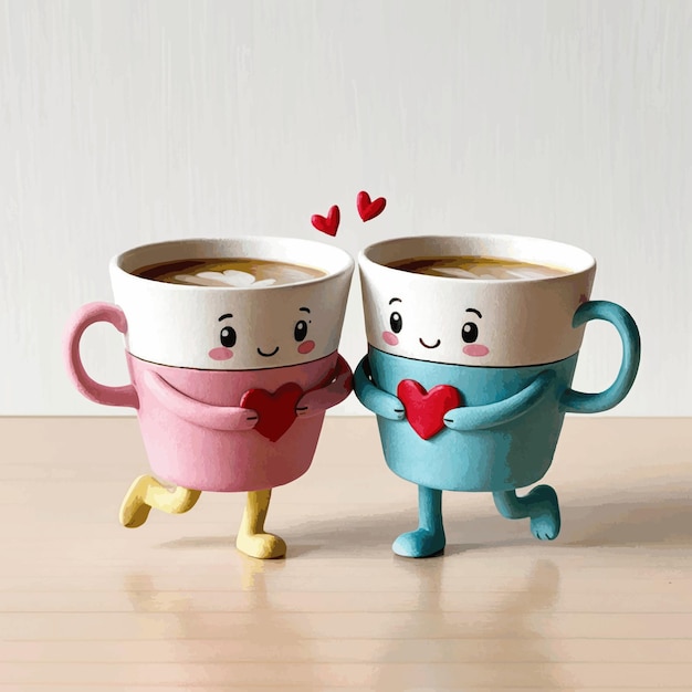 watercolor illustration of a pair of cup characters