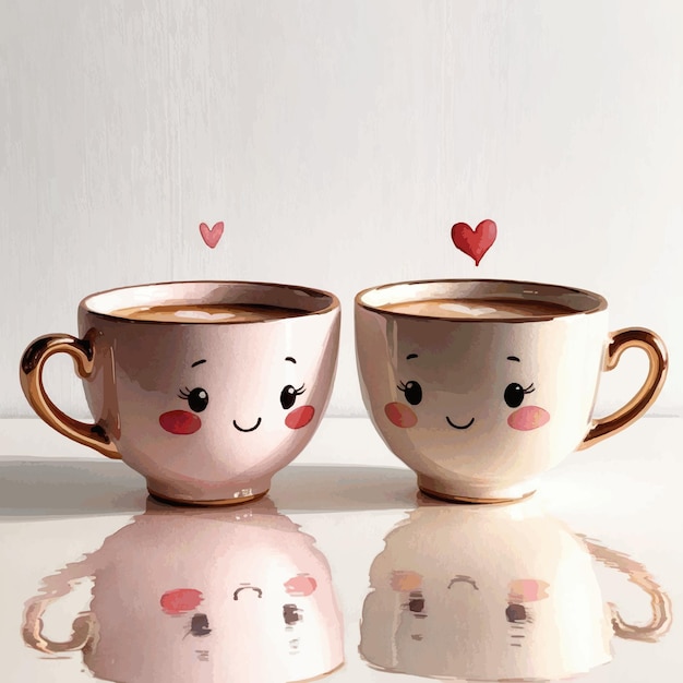 watercolor illustration of a pair of cup characters