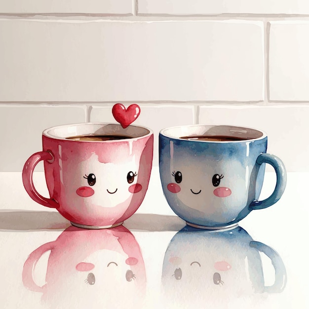 watercolor illustration of a pair of cup characters