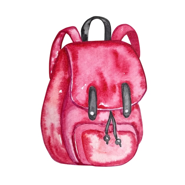 Watercolor illustration of pink school backpack