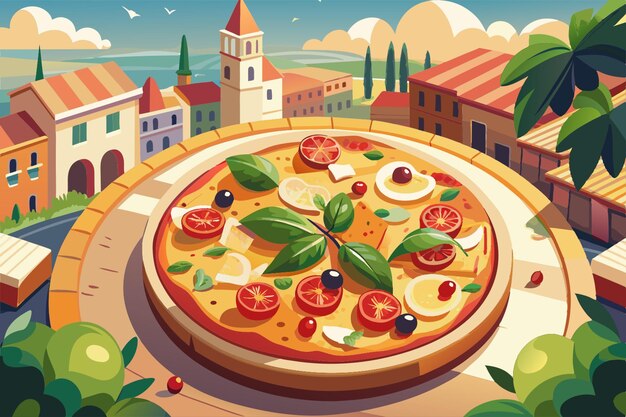 Vector watercolor illustration pizza vector illustration flat 2