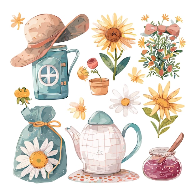 Watercolor Illustration Rustic Tea Party Set