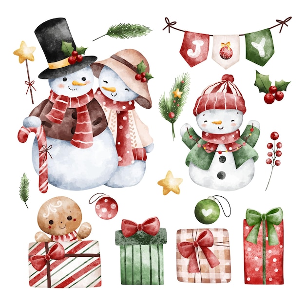 Watercolor Illustration Set of Christmas Elements