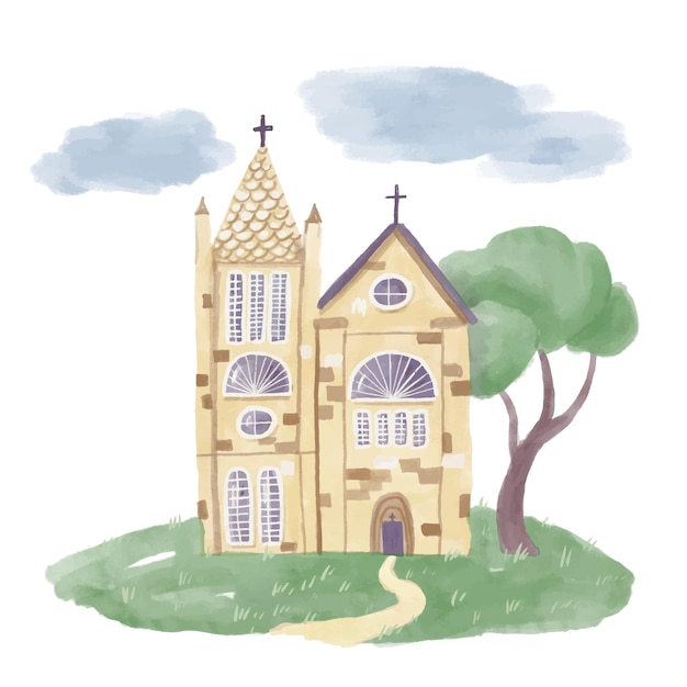 Watercolor illustration of small church