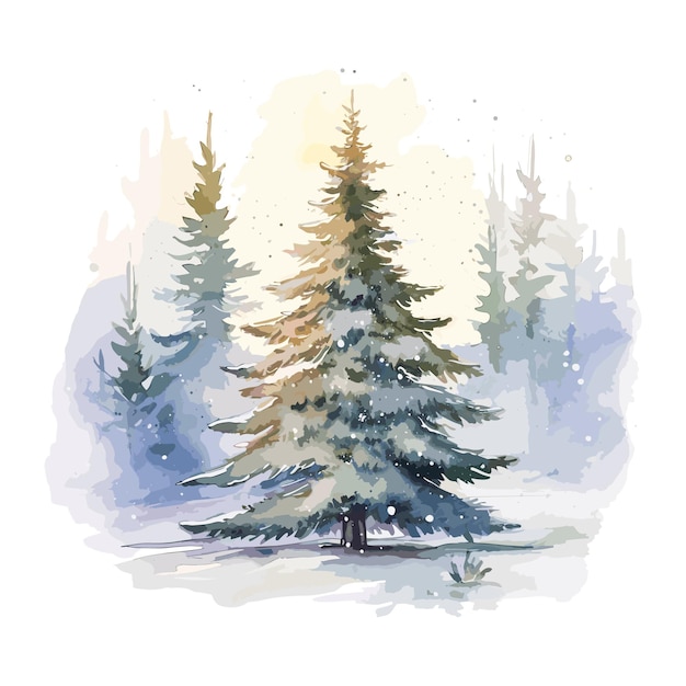 Watercolor illustration of a spruce tree Holiday greeting card design New year symbol