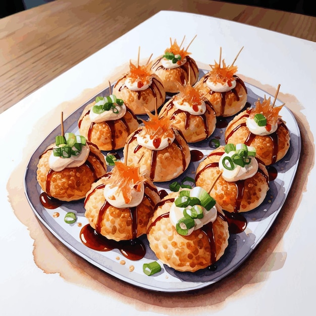 Vector watercolor illustration takoyaki