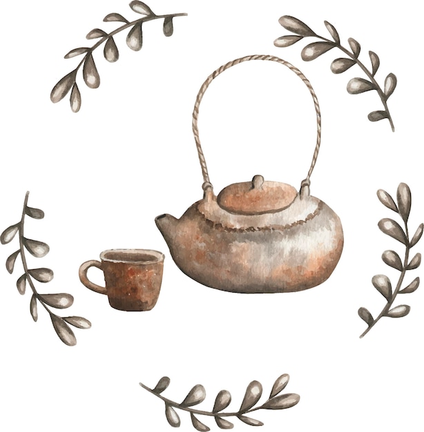 Watercolor illustration  teapot